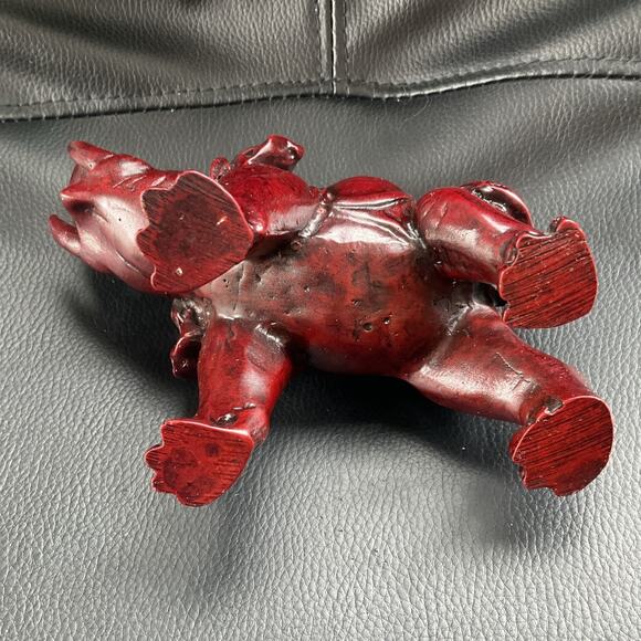 Lucky Elephant Trunk Up Statue Figurine 6" Long Deep Red Resin figure tusk - Picture 10 of 14